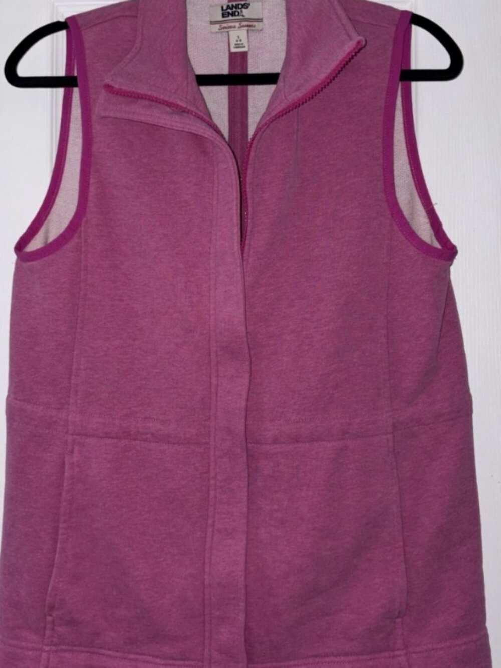 Land's End Serious Sweats Pink Full Zip Vest Size 6-8 Small Casual Travel